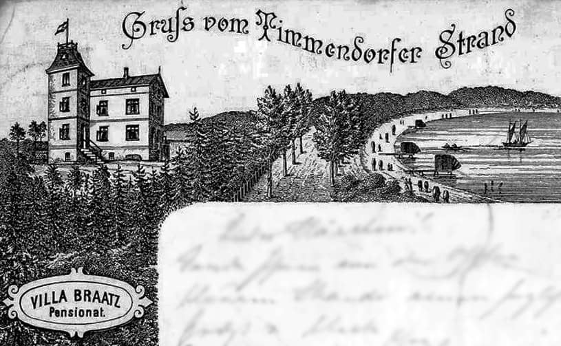 Eine schwarzweiß-Illustration der Villa Braatz aus 1880.